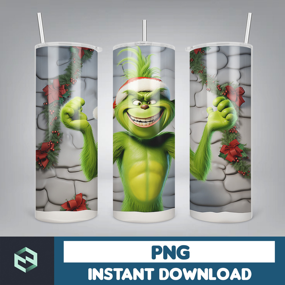 3D GreenXmas Cartoon 20oz Skinny Tumbler Design, 3D Tumbler, 3D Christmas 20 oz Tumbler Design PNG, Instant Download (9).jpg