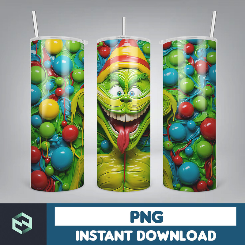 3D GreenXmas Cartoon 20oz Skinny Tumbler Design, 3D Tumbler, 3D Christmas 20 oz Tumbler Design PNG, Instant Download (12).jpg