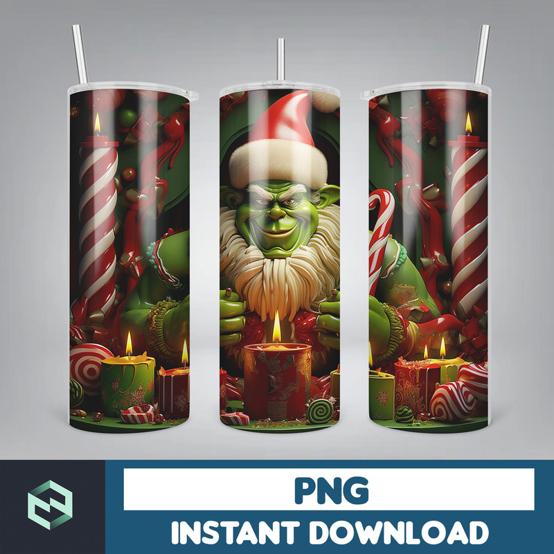 3D GreenXmas Cartoon 20oz Skinny Tumbler Design, 3D Tumbler, 3D Christmas 20 oz Tumbler Design PNG, Instant Download (23).jpg