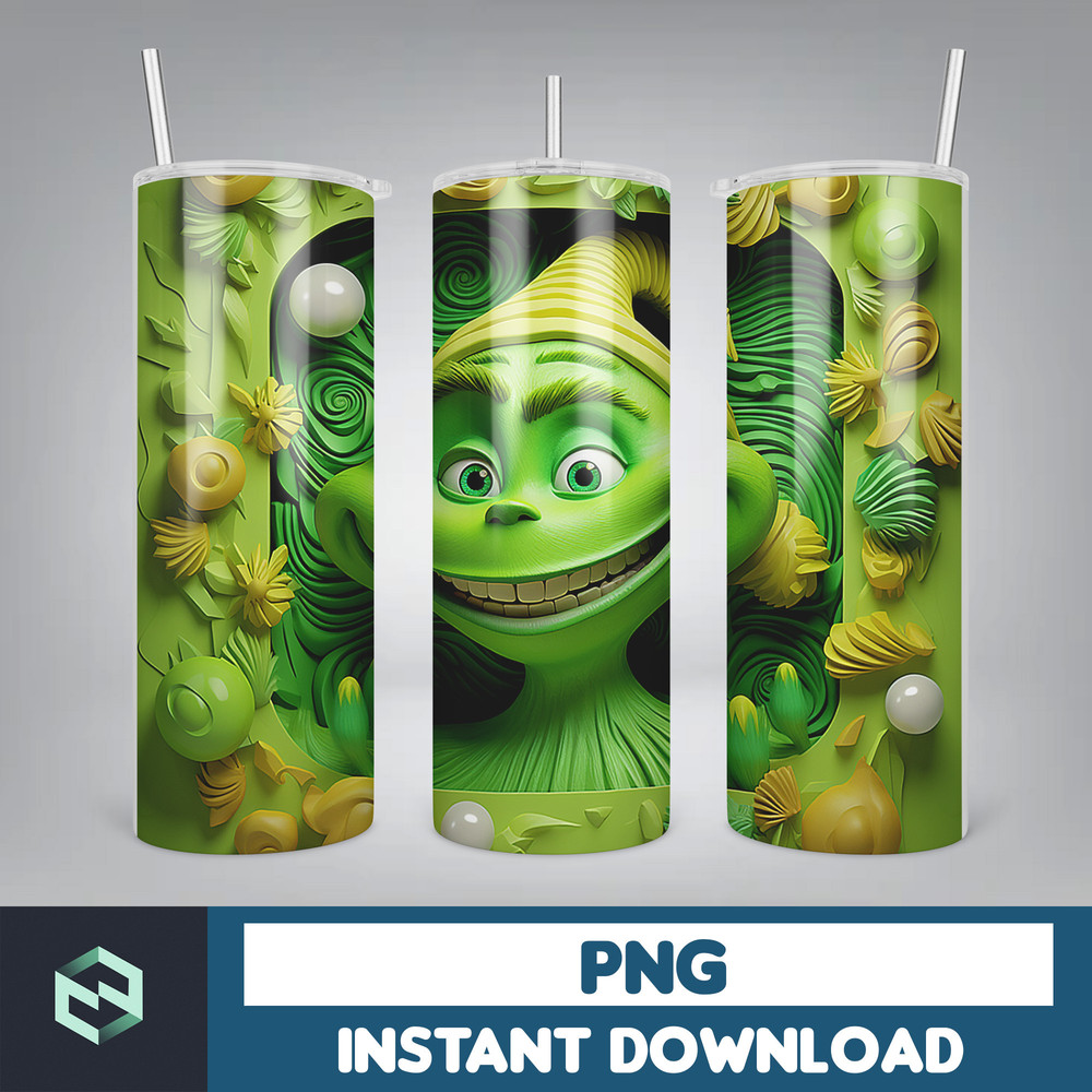 3D GreenXmas Cartoon 20oz Skinny Tumbler Design, 3D Tumbler, 3D Christmas 20 oz Tumbler Design PNG, Instant Download (24).jpg