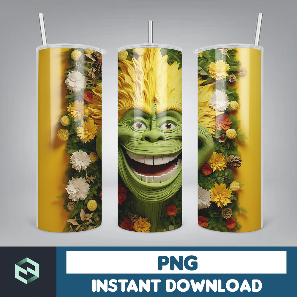 3D GreenXmas Cartoon 20oz Skinny Tumbler Design, 3D Tumbler, 3D Christmas 20 oz Tumbler Design PNG, Instant Download (29).jpg