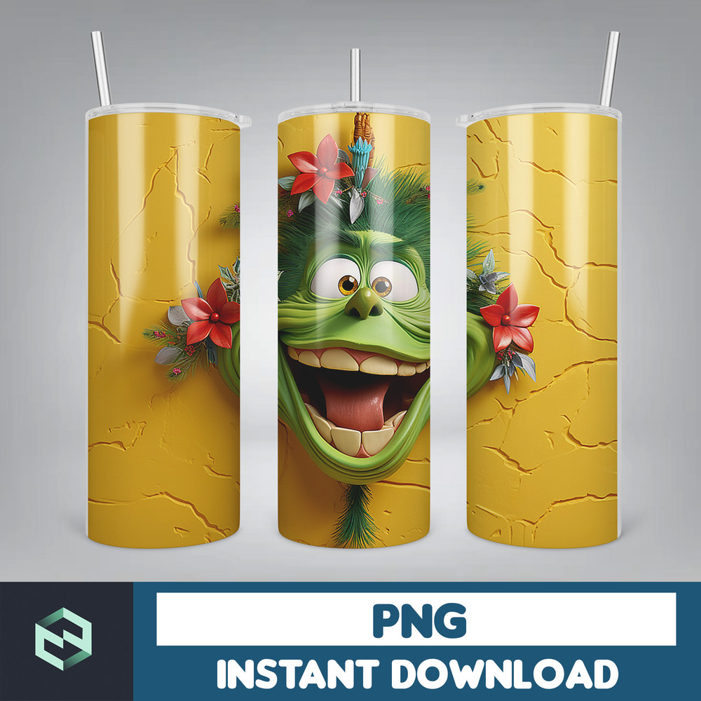 3D GreenXmas Cartoon 20oz Skinny Tumbler Design, 3D Tumbler, 3D Christmas 20 oz Tumbler Design PNG, Instant Download (30).jpg