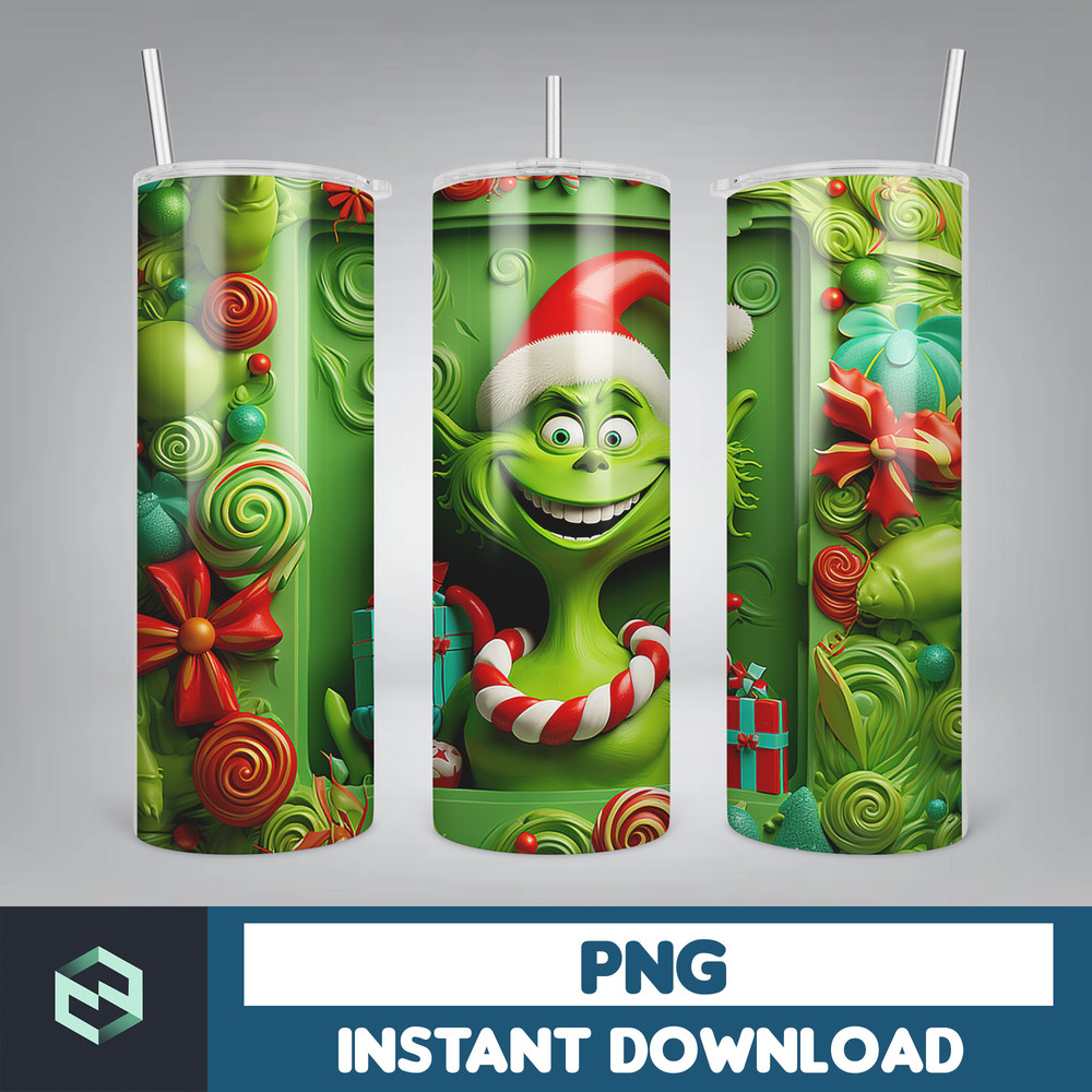 3D GreenXmas Cartoon 20oz Skinny Tumbler Design, 3D Tumbler, 3D Christmas 20 oz Tumbler Design PNG, Instant Download (34).jpg