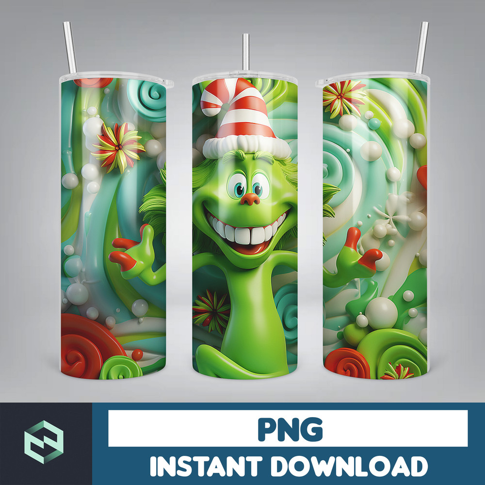 3D GreenXmas Cartoon 20oz Skinny Tumbler Design, 3D Tumbler, 3D Christmas 20 oz Tumbler Design PNG, Instant Download (35).jpg