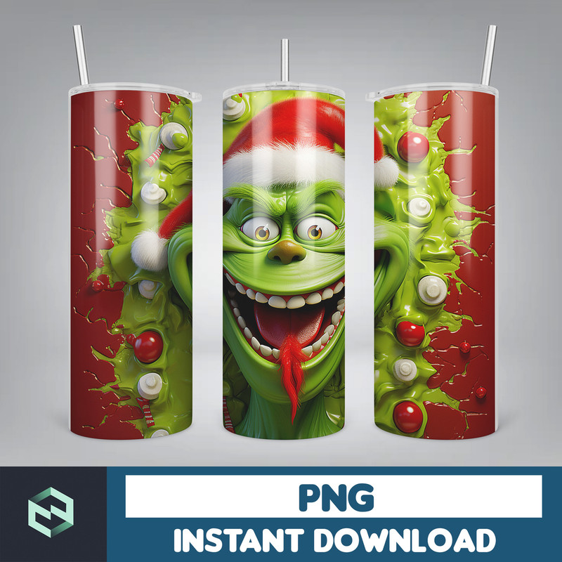 3D GreenXmas Cartoon 20oz Skinny Tumbler Design, 3D Tumbler, 3D Christmas 20 oz Tumbler Design PNG, Instant Download (43).jpg