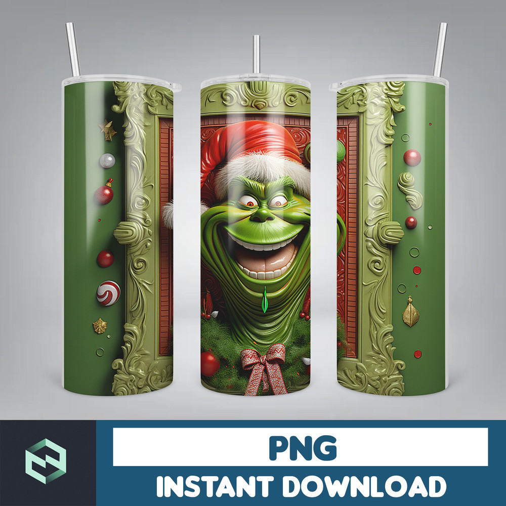 3D GreenXmas Cartoon 20oz Skinny Tumbler Design, 3D Tumbler, 3D Christmas 20 oz Tumbler Design PNG, Instant Download (45).jpg