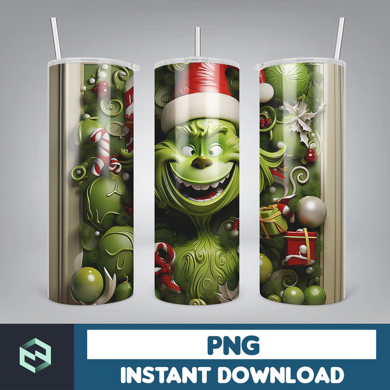 3D GreenXmas Cartoon 20oz Skinny Tumbler Design, 3D Tumbler, 3D Christmas 20 oz Tumbler Design PNG, Instant Download (51).jpg
