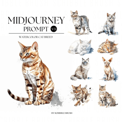 Midjourney Prompt, Midjourney Watercolor Cat AI Art Prompt, Midjourney V5 Prompt Guide