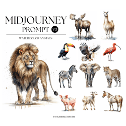 Midjourney Prompt, Midjourney Watercolor Animals AI Art Prompt, Midjourney V5 Prompt Guide