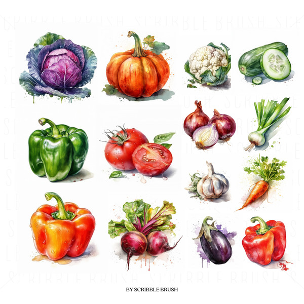 Vegetables midjourney ai art watercolor clipart.png
