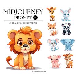 Midjourney Prompt, Cute Animals Prompt, Animal Characters Illustrations, Ai Art, Midjourney V5