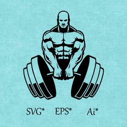 svg athlete, man with a barbell, fitness, gym, workout, crossfit, bodybuilder, trainer, muscles, digital svg, eps, ai