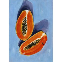 Papaya Fruit Original Art Print Juicy Food Interior Painting