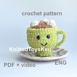cup of cocoa with marshmallows crochet pattern, cup of tea, mug of coffee crochet pattern kids kitchen play food