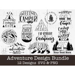 Adventure svg bundle hand lettered | camping svg png | happy camper svg | camping bucket svg | explore svg png | campfir