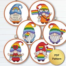 SET of 6 LGBT Gnome Cross Stitch Pattern
