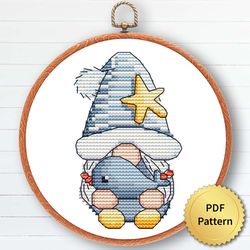 Summer Beach Sea Gnome Cross Stitch Pattern