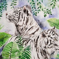 watercolor artwork painting white tigers
