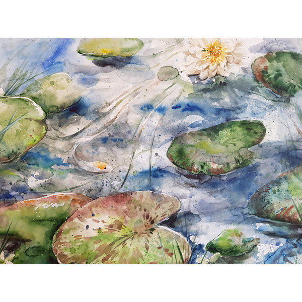 1 Watercolor artwork painting A pond with water lilies 21.2- 15.3 in (54 - 39 cm)..jpg