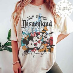 vintage walt disney's disneyland est 1955 where dreams come true shirt, retro disney castle shirt, mickey and friends