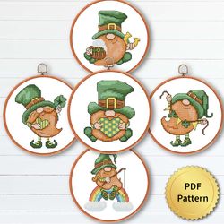 SET of 5 St. Patrick Gnome Cross Stitch Pattern