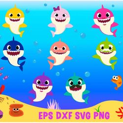 new baby shark svg, baby shark christmas, baby shark birthday, baby shark family, baby shark svg, png, eps, dxf, pdf