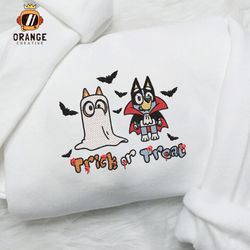 Trick Or Treat Bluey Embroidered Crewneck, Halloween Characters Sweatshirt, Bluey Embroidered Hoodie, Unisex T-shirt