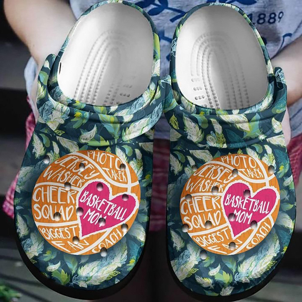 Basketball Mom Green Feather Crocs Clog Shoes.jpg