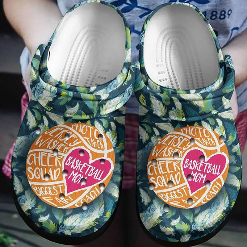 Basketball Mom Green Feather Crocs Clog Shoes.jpg