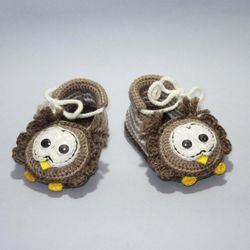Crochet baby booties, Handmade cute owls toddler shoes, Warm slippers, Soft newborn footwear, Gender reveal party gift