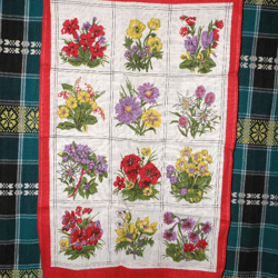 vintage linen tea towel, retro floral kitchen towel, floral print linen towel, country kitchen decor, gift for mom