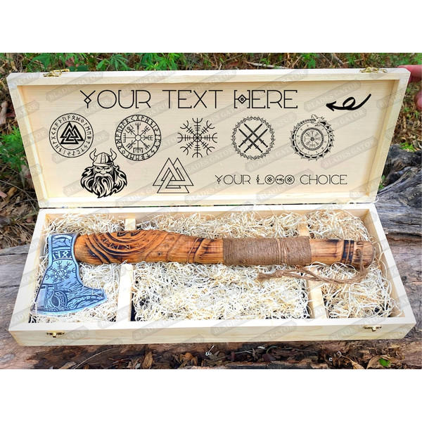 Viking Axe Engraved & Personalized Wooden Box Gift for Husband/Men on Wedding, Anniversary, Birthday, Groomsmen ,Gift
