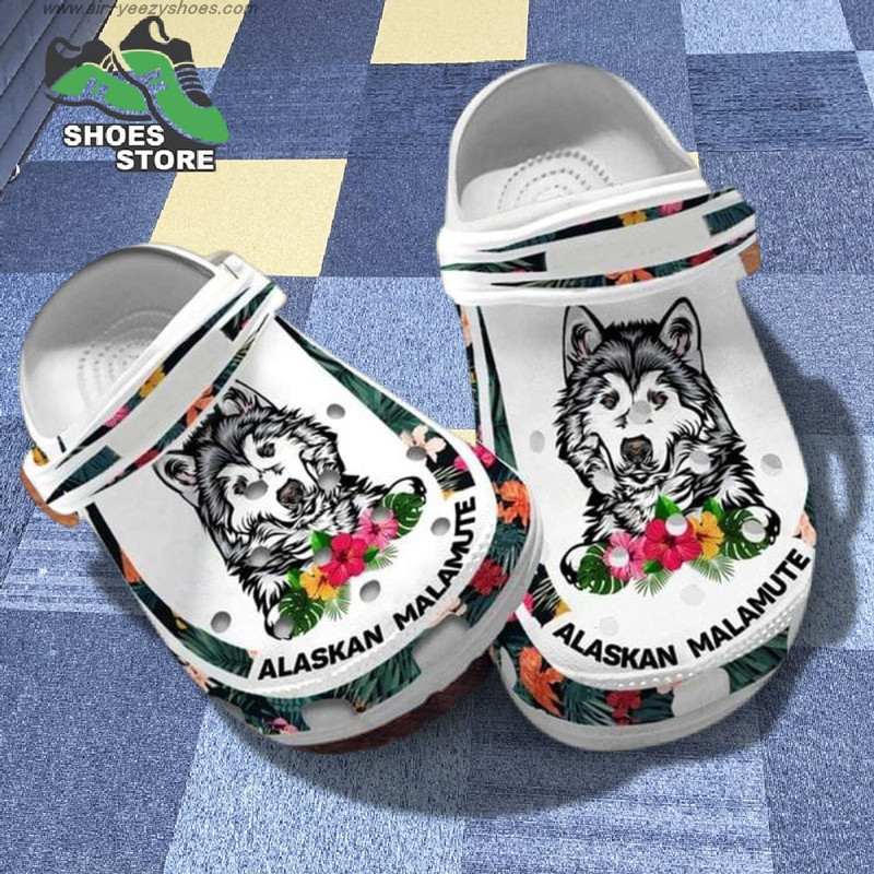 Alaskan Malamute Slippers Dog Mom Hibiscus Flowers Crocs Shoes.jpg