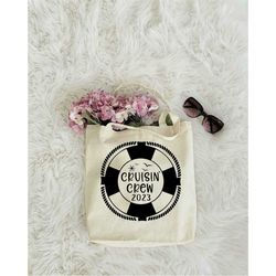 cruisin' crew 2023 tote bag, book bag, personalized tote, cruising tote bag, shopping tote bag, cruise vacation tote, gi