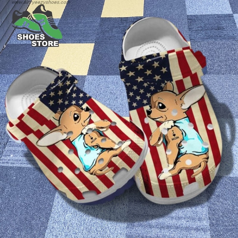 Chihuahua I Love Mom Usa Flag Chihuahua Lovers Mother's Day Independence Day Ideal Crocs Shoes.jpg