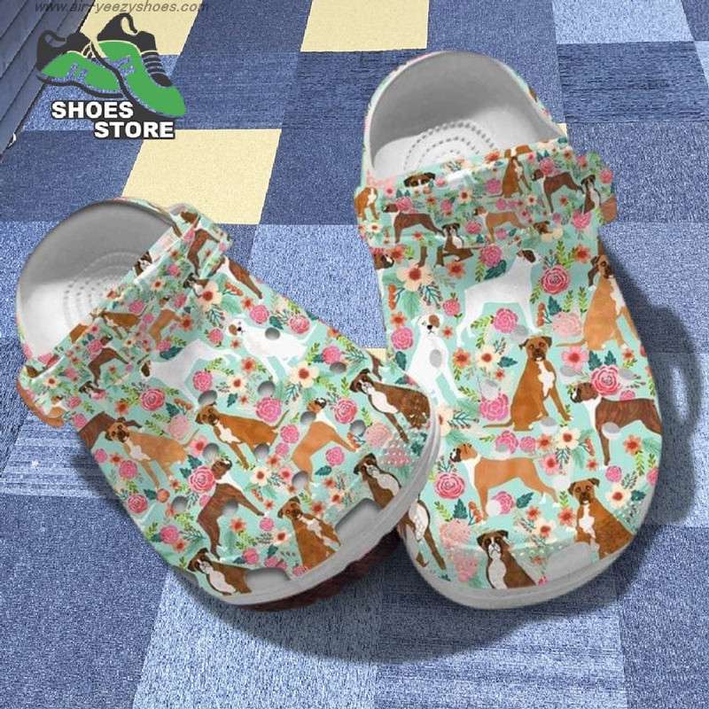 Floral Boxer Slippers Flowers Boxer Pattern Printed Dog Mom Gift Crocs Shoes.jpg