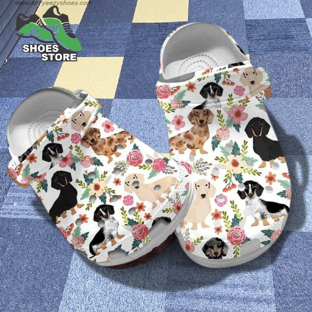 Floral Dachshund Slippers Dachshund Flowers Pattern Dog Mom Gift Crocs Shoes.jpg