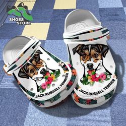 jack russell terrier dog mom crocs, hibiscus flowers crocs shoes, animal crocs, dog crocs, jack russell terrier crocs