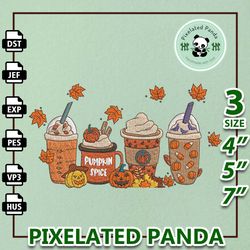 pumpkin coffee latte embroidery, pumpkin spice embroidery, halloween pumpkin latte drink cup, fall embroidery, halloween