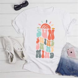sunshine on my mind shirt, retro vacation shirt, groovy summer shirt, beach motivational shirt, positive summer shirt,