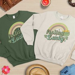 saint patricks day sweatshirt, lucky irish shamrock shirtfeeling lucky st. patricks day shirt women, st patty day shirt,