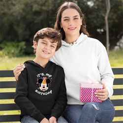 custom disney birthday party sweatshirts, minnie mouse birthday girl hoodies, minnie ears sweatshirt, birthday party swe