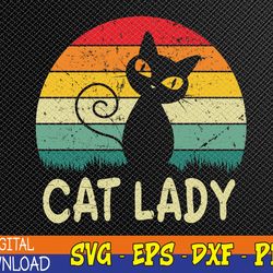 Retro Vintage Cat Lady Funny Cat Meow for Men Women Love Cat Svg, Eps, Png, Dxf, Digital Download