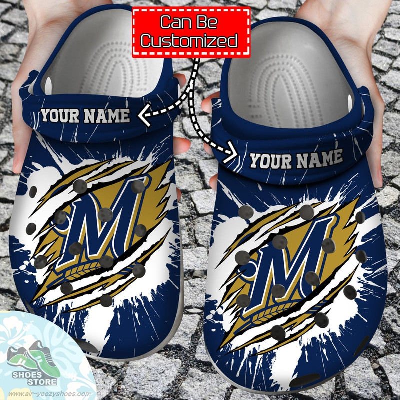 Personalized Milwaukee Brewers Ripped Claw Clog Shoes, Baseball Crocs Shoes.jpg
