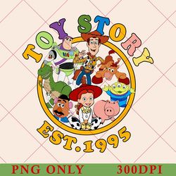 disney toy story est 1995 png, disney toy story characters group png, disney family vacation trip png, toy story trip