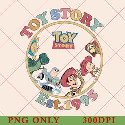 vintage disney checkered toy story est 1995 png, retro toy story characters group png, disney family vacation 2023 png