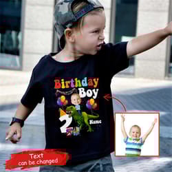 custom t-shirt from your photo, birthday t rex dinosaur party gift for boys t-shirt, personalized kid face birthday gift