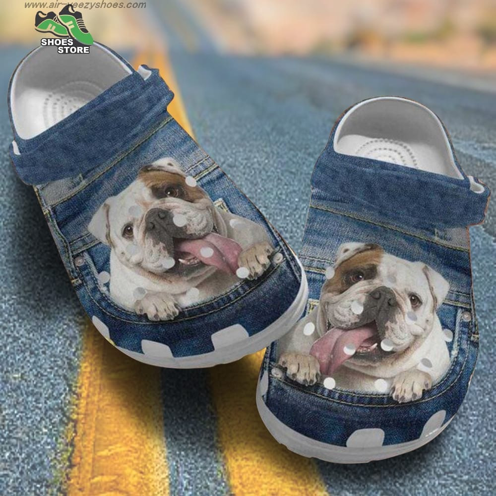 Bulldog Puppy Jeans' Pocket Family Day Gift For Bulldog Mom Dad Crocs Shoes.jpg