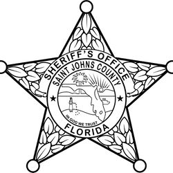 FLORIDA  SHERIFF BADGE SAINT JOHNS COUNTY VECTOR FILE Black white vector outline or line art file