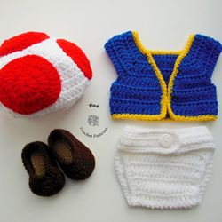 Toad Mario Bros. Inspired Costume | Baby Shower Gift | Crochet Halloween Costume | Photo Prop | Sizes 0 - 12 Months